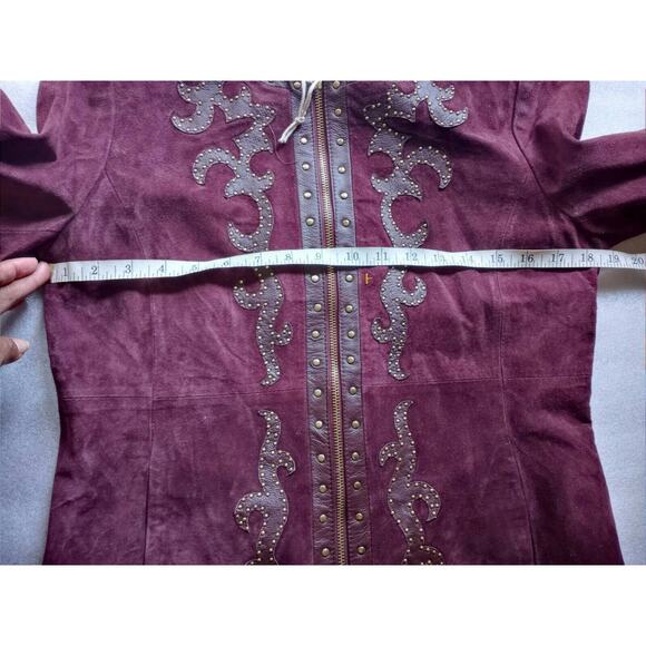 LINEA by LOUIS DELL'OLIO Maroon Suede With Genuine Leather Trim Coat. Size: XS - Picture 4 of 8